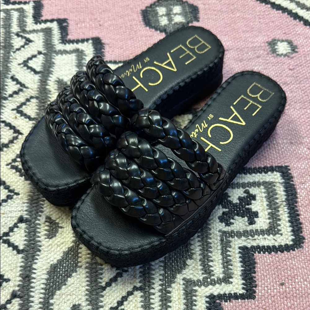 BEACH by Matisse Black Platform Braided Sandals — Size 7.5